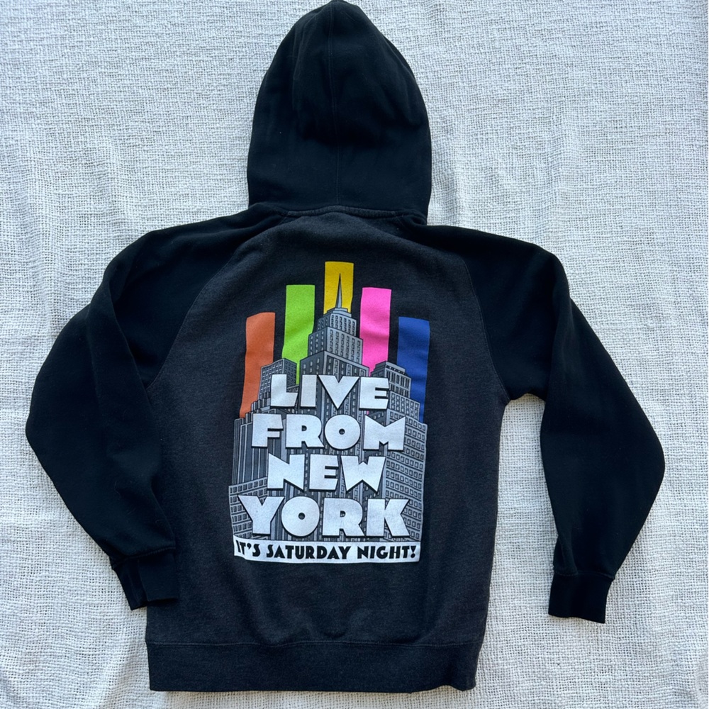 Universal Studios Black 'SNL' Graphic Hoodie with Neon Stripes